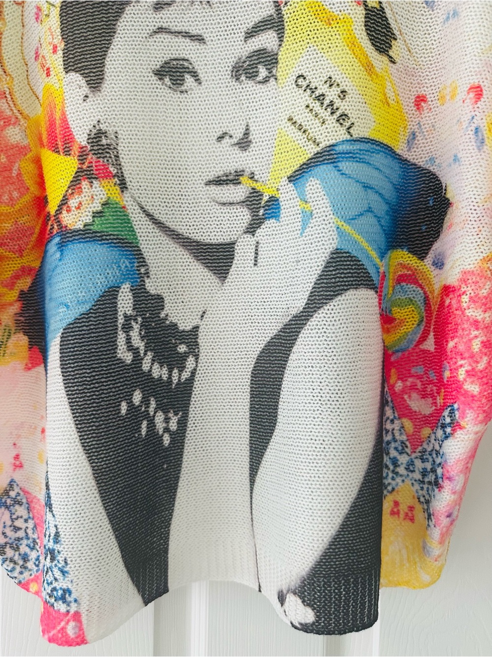 CHANEL Multicolor Audrey Hepburn Graphic Knit Top- Colorful Batwing Dolman Sleev - Picture 3 of 9